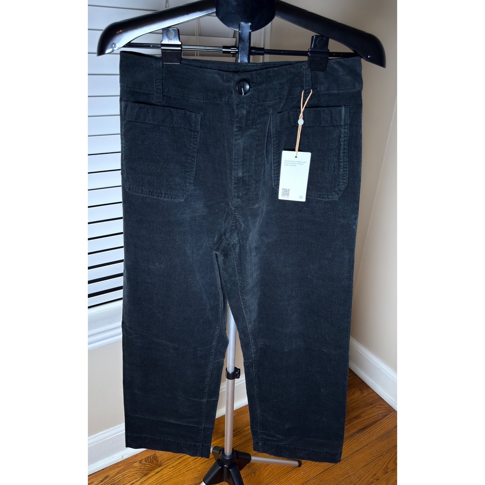 Quince Organic Stretch Corduroy Cropped Wide Leg Pants Black Size 10 NWT